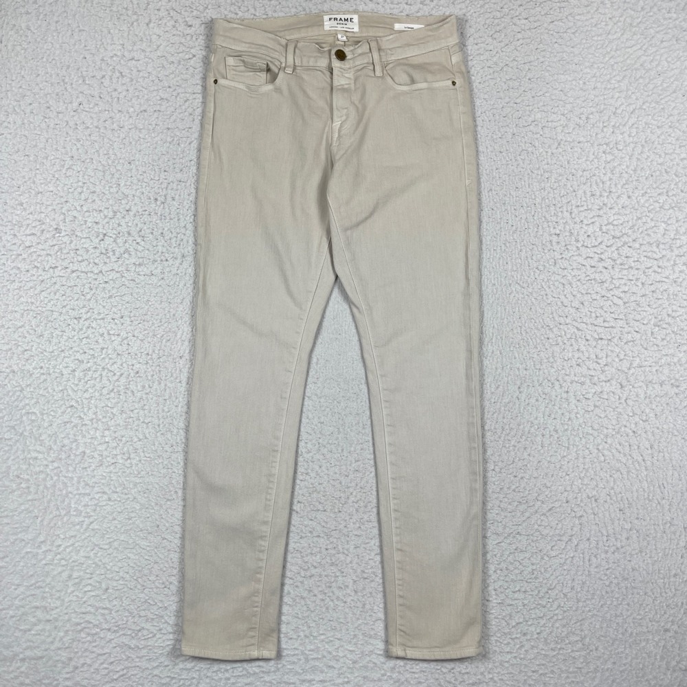 Frame Le Garcon Slim Boyfriend Jeans Women 27 Stone Beige Mid Rise Tapered Denim